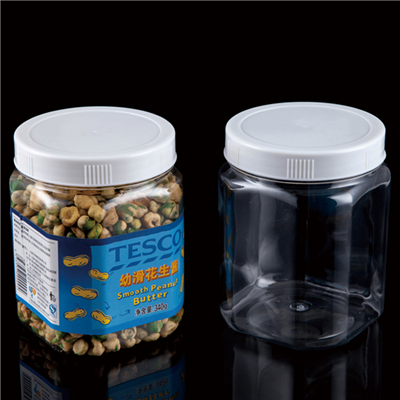 850 ml quadratische Kunststoffgläser mit weißem Verschluss